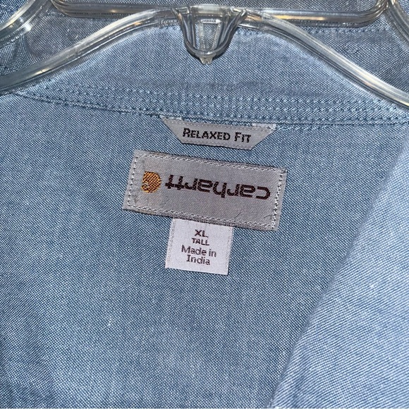 Men Carhartt relaxed fit button down long sleeve shirt top XL tall blue - Picture 4 of 5